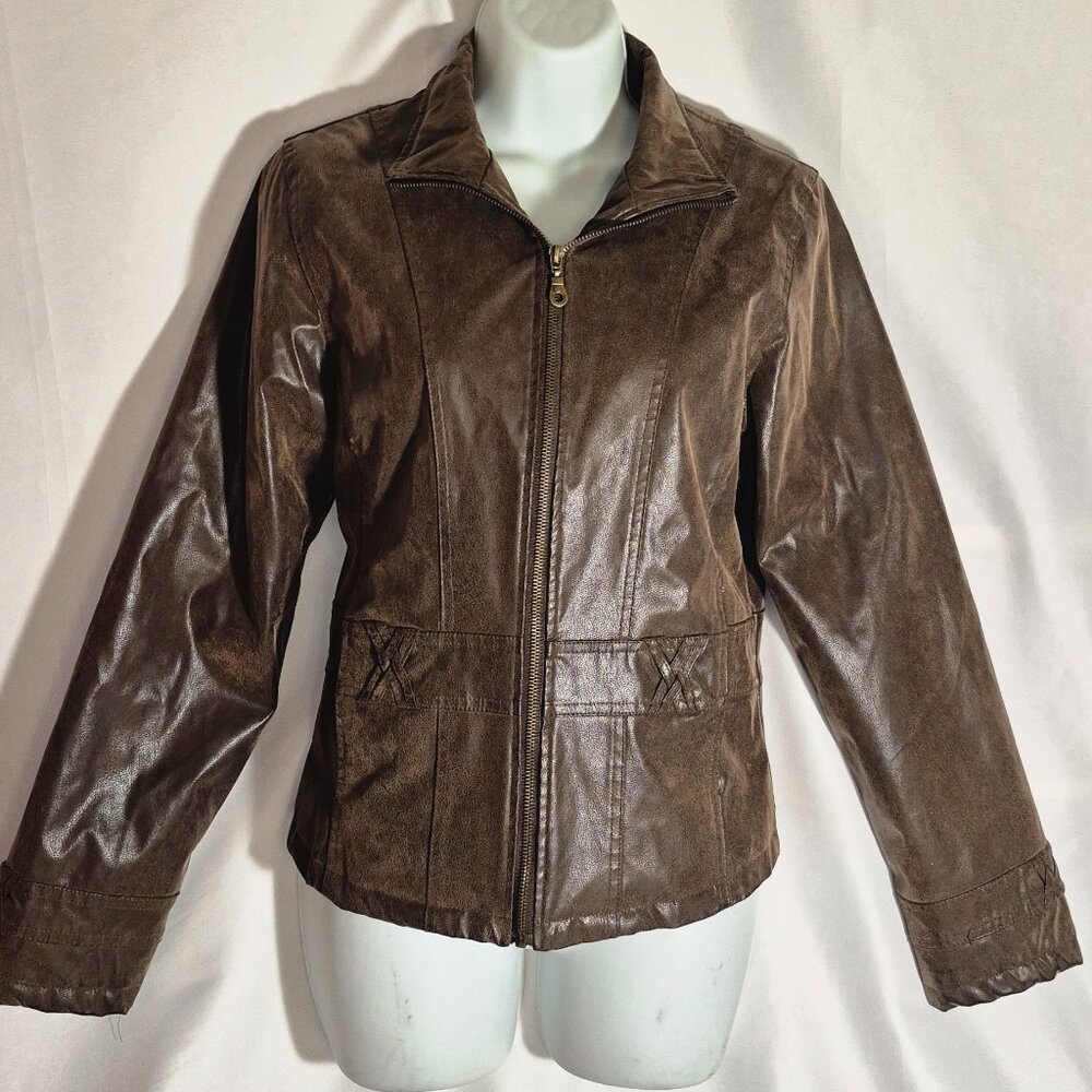 KC Collections dark brown faux leather jacket in size Medium - Picture 4 of 16